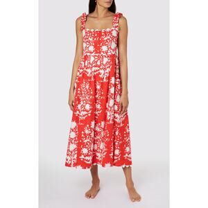 Juliet Dunn Tuckernuck Tie Shoulder Palladio Print Midi Dress Red White NWOT